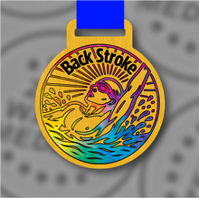 Load image into Gallery viewer, Wooden Colour Backstroke Medal – 65mm Sustainable Design, Made in the UK