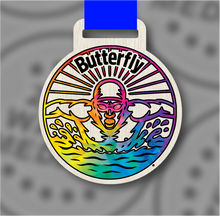 Load image into Gallery viewer, Wooden Colour Butterfly Medal – 65mm Sustainable Design, Made in the UK