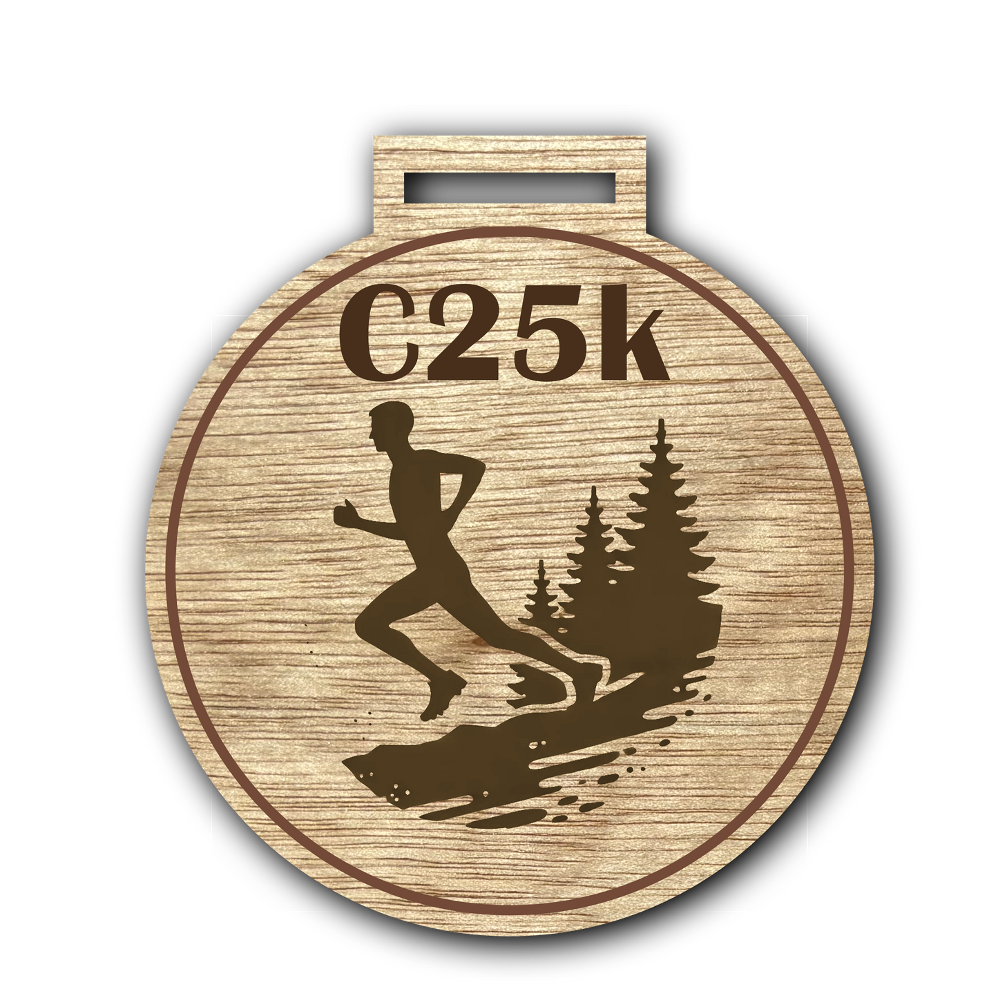 C25K wooden medal with classic runner design