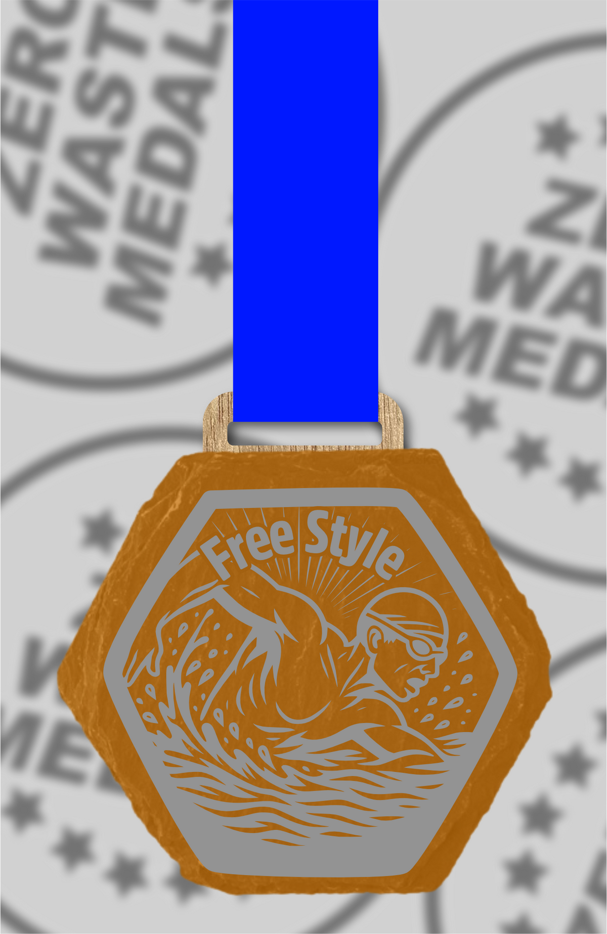 Slate Engraved Individual Free Style Swimming Medal – 75mm Sustainable Design, Made in the UK