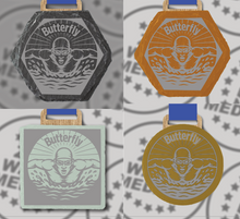 Load image into Gallery viewer, Slate Engraved Individual Butterfly Swimming Medal – 75mm Sustainable Design, Made in the UK (Copy)