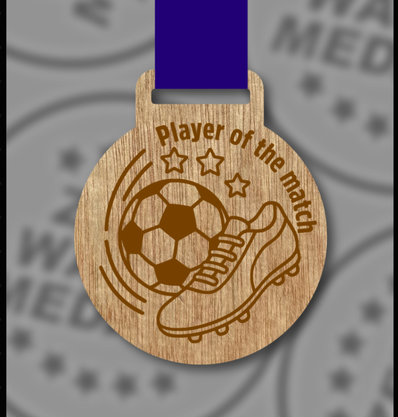 55mm Engraved Wooden Player of the Match Medal – Premium Football Medal 20 Pack