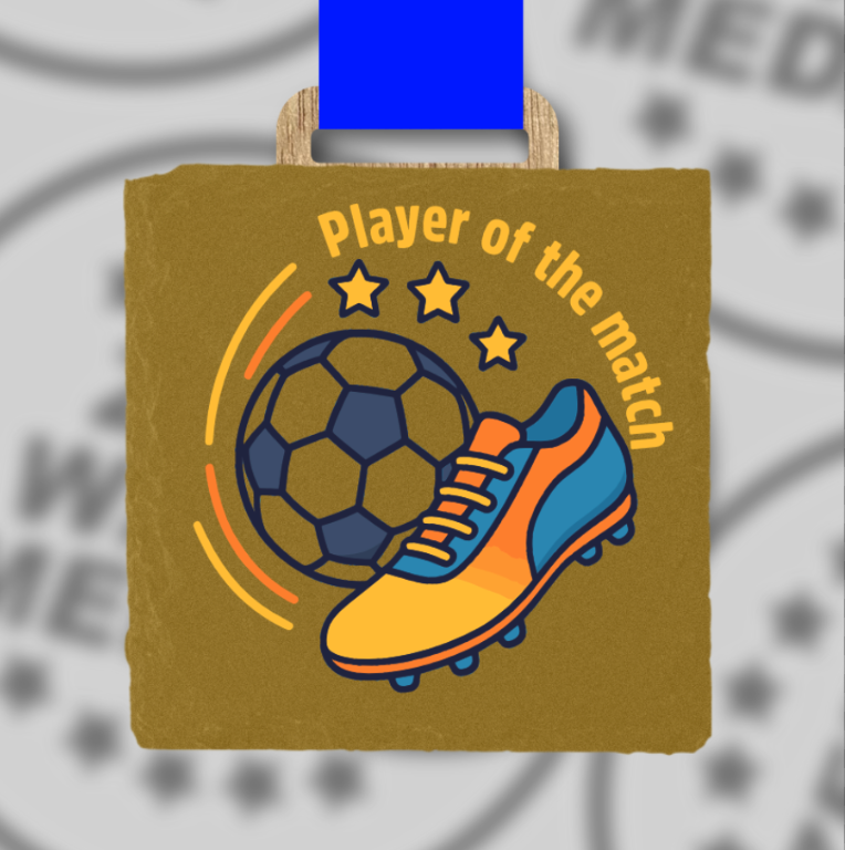 Gold Spray-Painted Colour Printed Slate Football Medals – Hexagon, Square & Circle 20 Pack