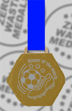 Load image into Gallery viewer, Gold Spray-Painted Engraved Slate Medals – Hexagon, Square & Circle Football Medals