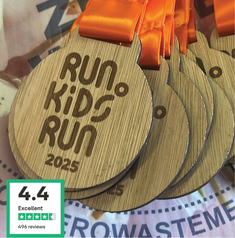 RUN KIDS RUN 2025 running race engraved wooden medal – Zero Waste Medals