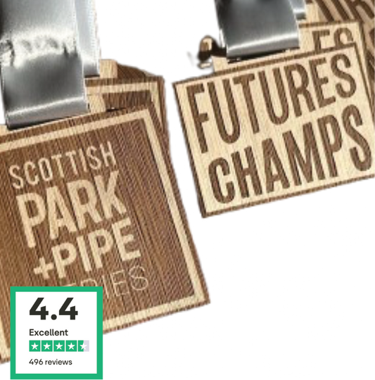 SCOTTISH PARK + PIPE FUTURES CHAMPS sports competition engraved wooden medal