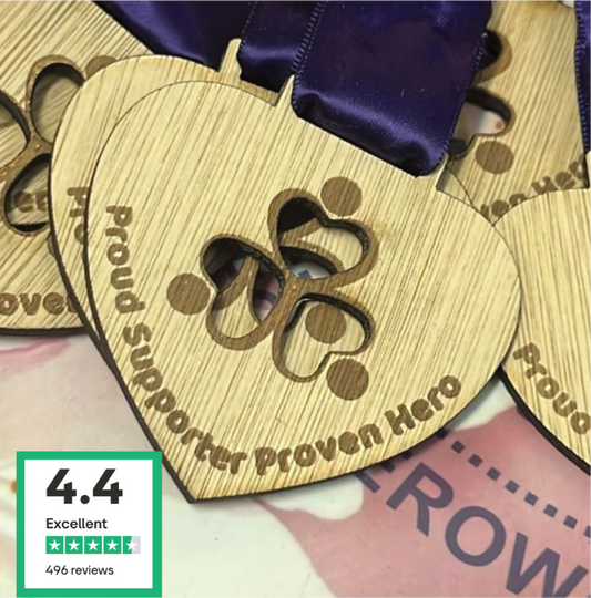 Community Event Engraved wooden medal purple ribbon