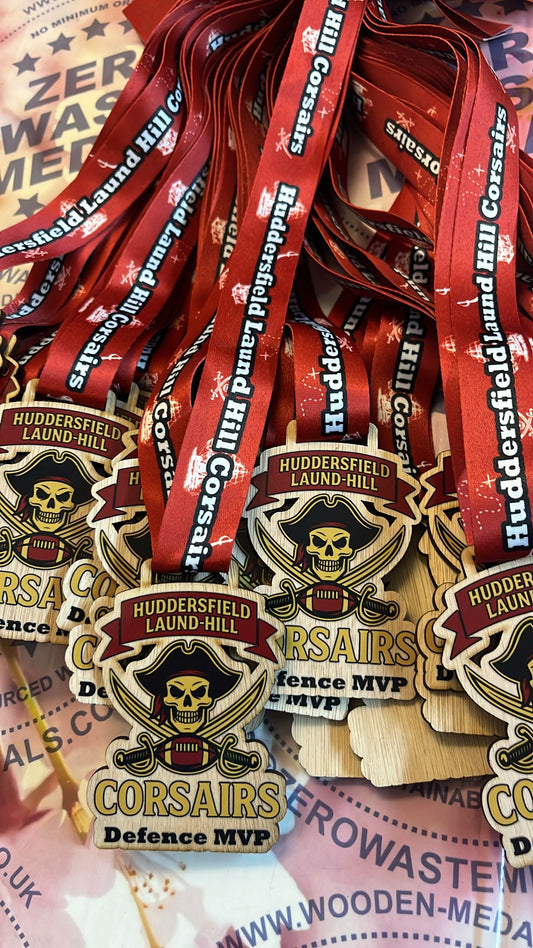 Huddersfield Laund-Hill Corsairs Sports Competition Engraved Wooden Medal
