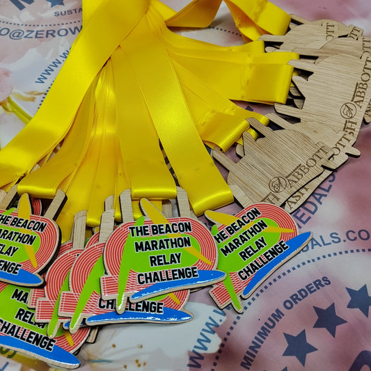 How Zero Waste Medals Created Custom Shape Colour Wooden Medals for The Beacon Marathon Relay Challenge