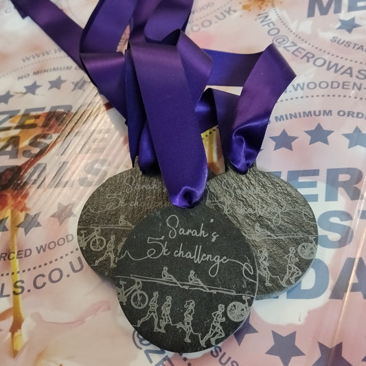 Sarah's 5k challenge charity event slate medal
