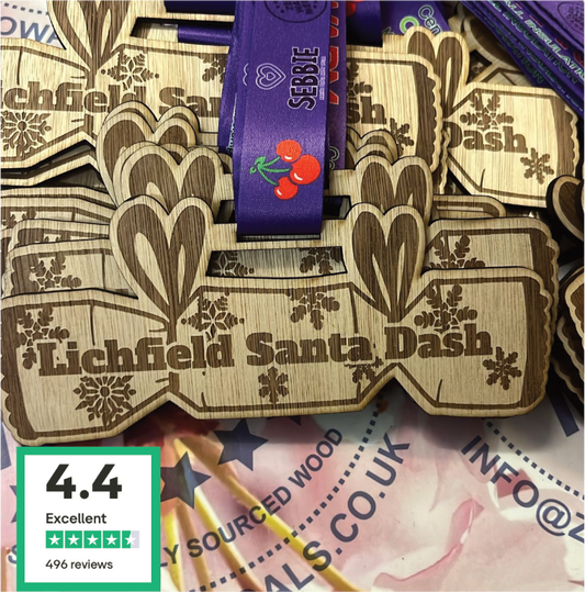 Lichfield Santa Dash charity event engraved wooden medal
