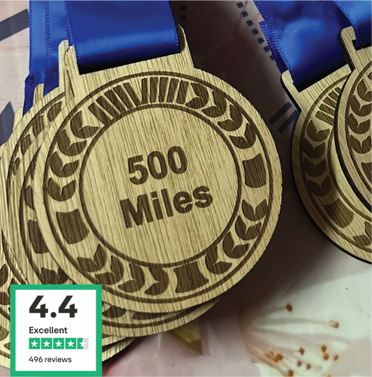 500 Miles community event engraved wooden medal