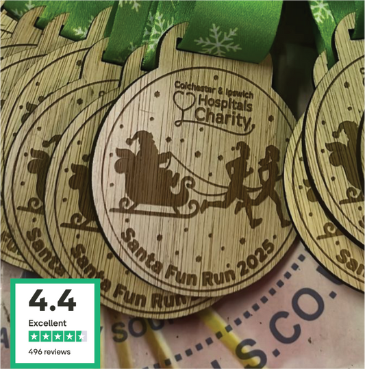 Santa Fun Run 2025 Colchester Ipswich Hospitals Charity Engraved Wooden Medals