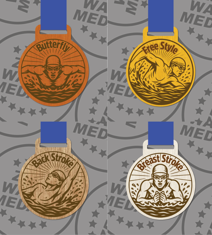 Sustainable Wooden Engraved Swimming Medals – Eco-Friendly Awards, Made in the UK