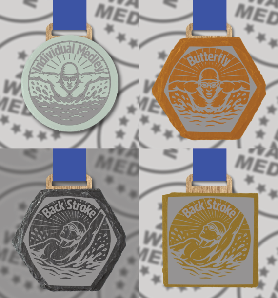 Sustainable Wooden Colour Swimming Medals – Eco-Friendly Awards, Made in the UK