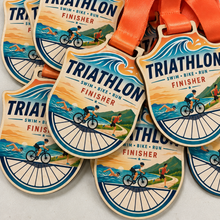 Load image into Gallery viewer, Triathlon Medal - Colour Wave Design
