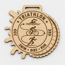 Load image into Gallery viewer, Triathlon Medal - Cog &amp; Splash Design

