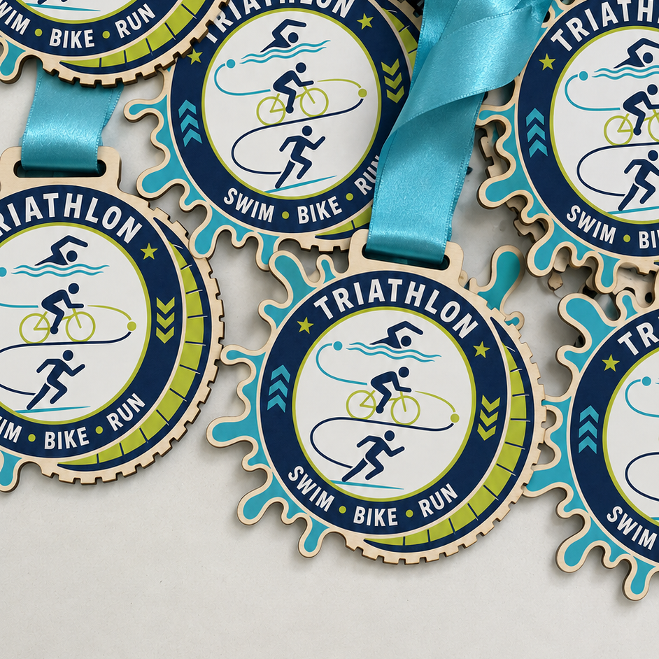 Triathlon Medal - Colour Cog & Splash Design