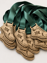 Load image into Gallery viewer, 10k Medal - Engraved Shoe Design
