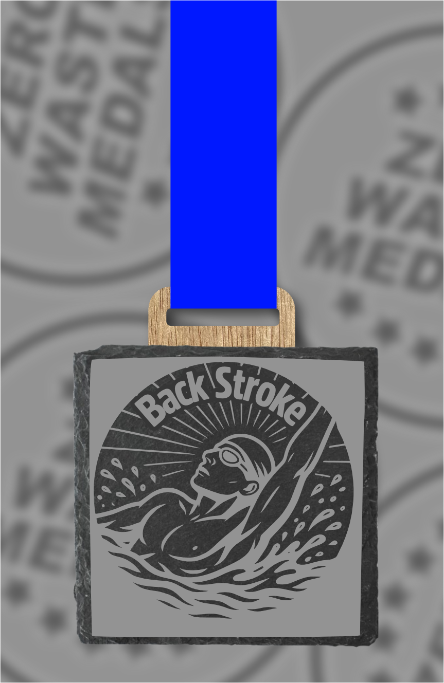 Slate Engraved Individual Back Stroke Swimming Medal – 75mm Sustainable Design, Made in the UK