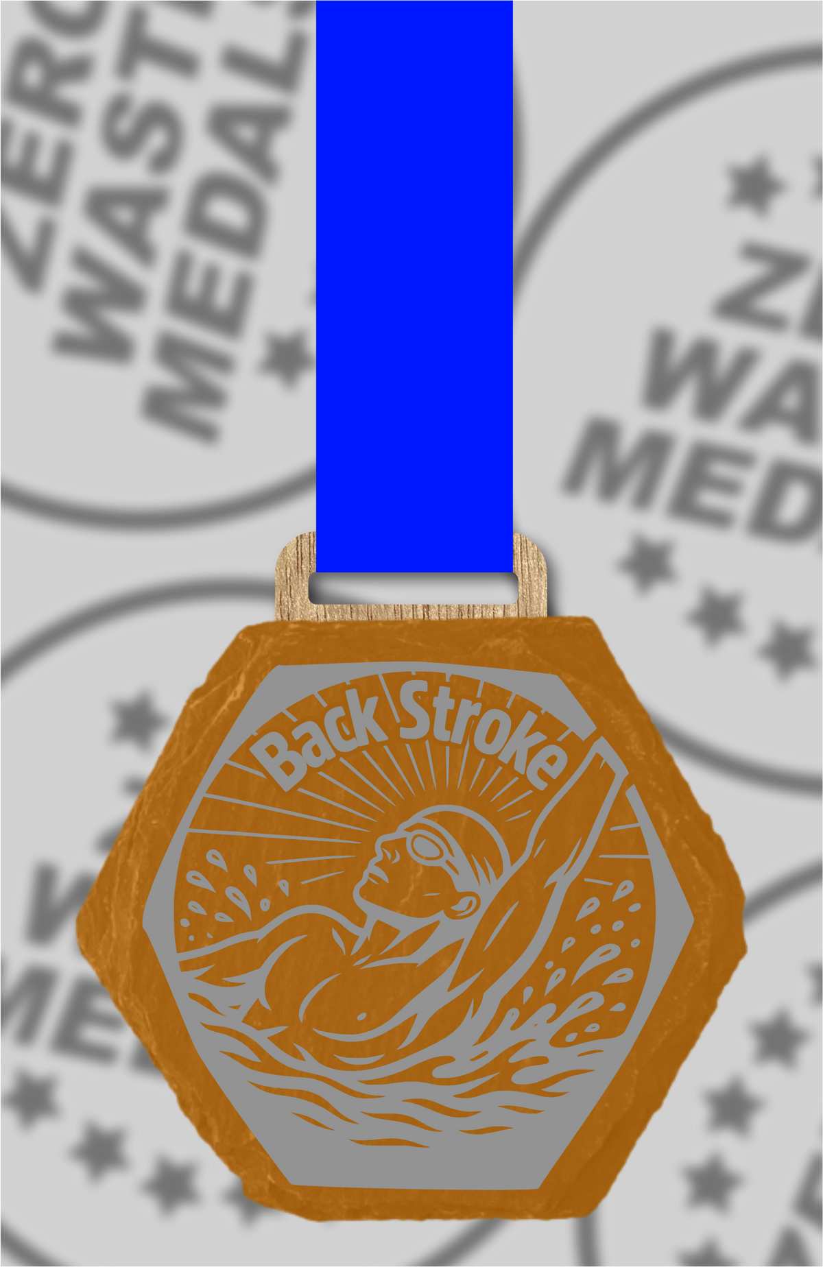 Slate Engraved Individual Back Stroke Swimming Medal – 75mm Sustainable Design, Made in the UK