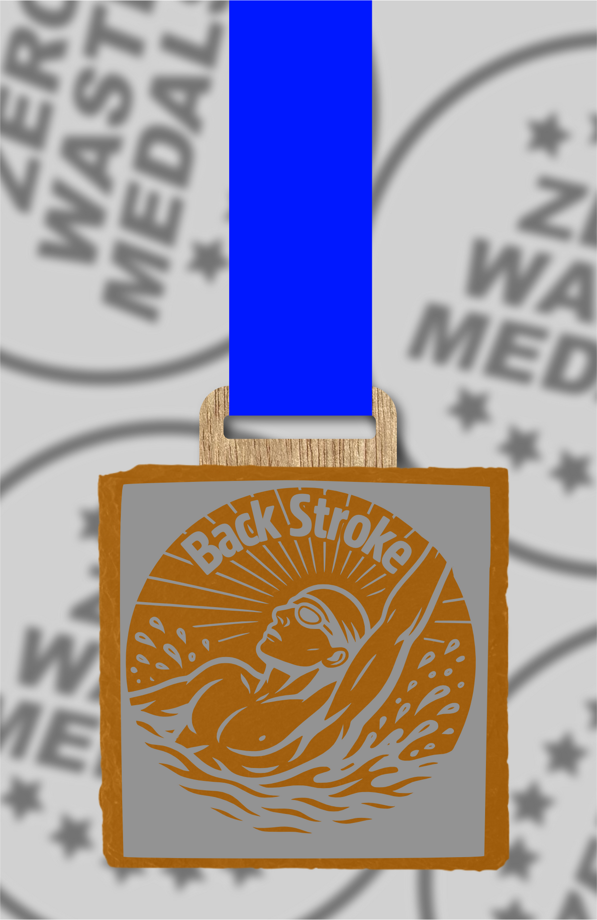 Slate Engraved Individual Back Stroke Swimming Medal – 75mm Sustainable Design, Made in the UK