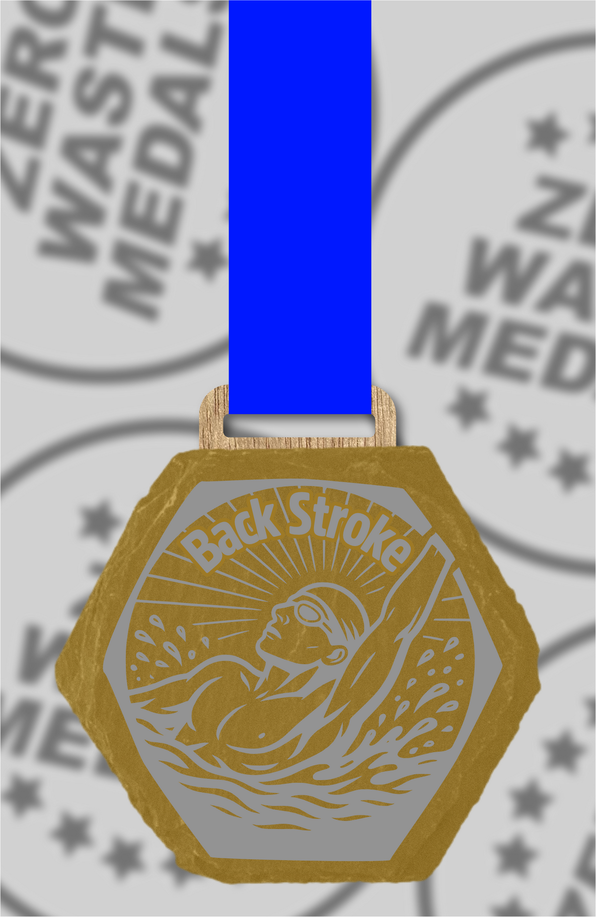 Slate Engraved Individual Back Stroke Swimming Medal – 75mm Sustainable Design, Made in the UK