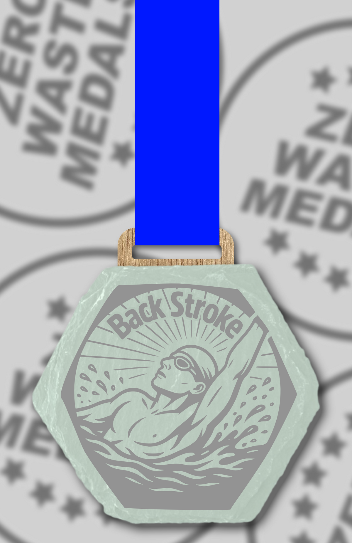 Slate Engraved Individual Back Stroke Swimming Medal – 75mm Sustainable Design, Made in the UK