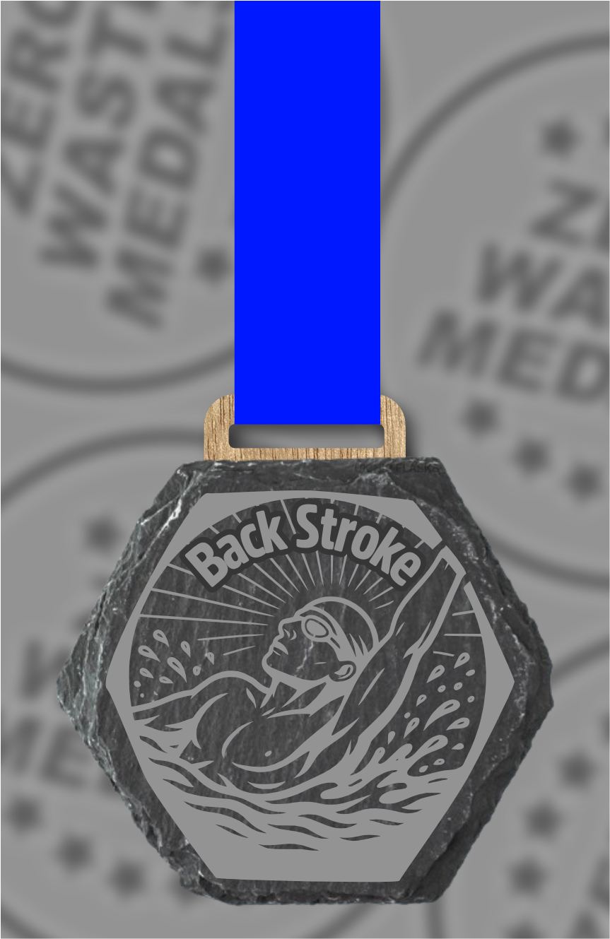 Slate Engraved Individual Back Stroke Swimming Medal – 75mm Sustainable Design, Made in the UK
