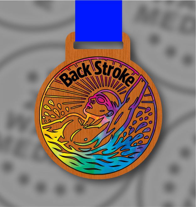Wooden Colour Backstroke Medal – 65mm Sustainable Design, Made in the UK