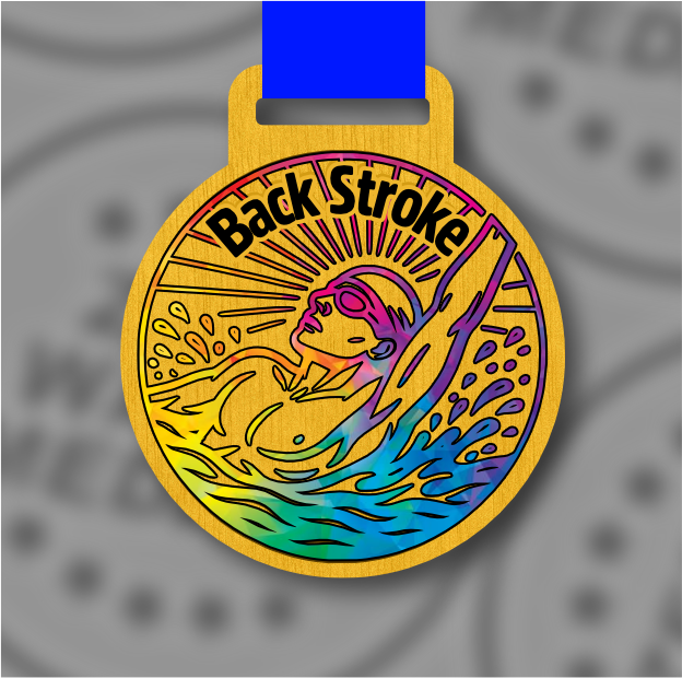 Wooden Colour Backstroke Medal – 65mm Sustainable Design, Made in the UK