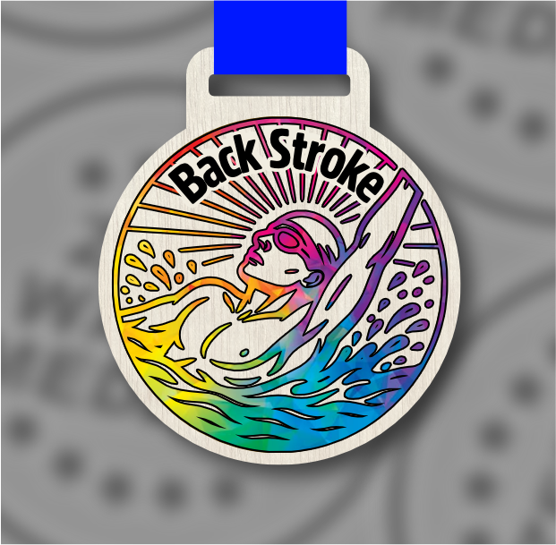Wooden Colour Backstroke Medal – 65mm Sustainable Design, Made in the UK