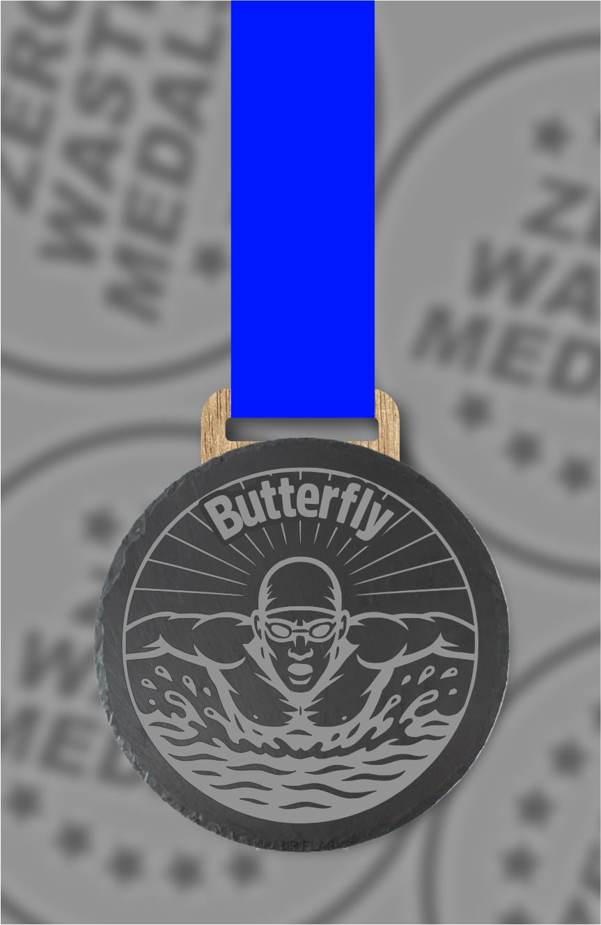 Slate Engraved Individual Butterfly Swimming Medal – 75mm Sustainable Design, Made in the UK (Copy)