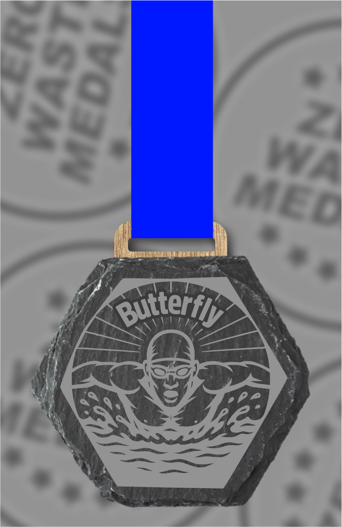 Slate Engraved Individual Butterfly Swimming Medal – 75mm Sustainable Design, Made in the UK (Copy)