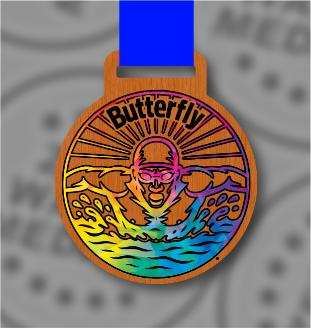 Wooden Colour Butterfly Medal – 65mm Sustainable Design, Made in the UK