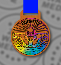 Load image into Gallery viewer, Wooden Colour Butterfly Medal – 65mm Sustainable Design, Made in the UK
