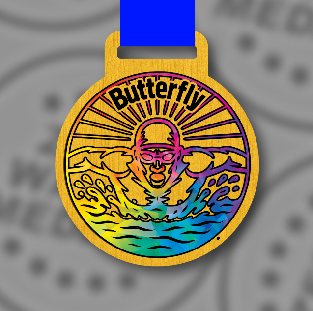 Wooden Colour Butterfly Medal – 65mm Sustainable Design, Made in the UK