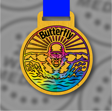 Load image into Gallery viewer, Wooden Colour Butterfly Medal – 65mm Sustainable Design, Made in the UK
