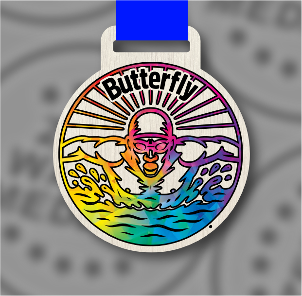 Wooden Colour Butterfly Medal – 65mm Sustainable Design, Made in the UK