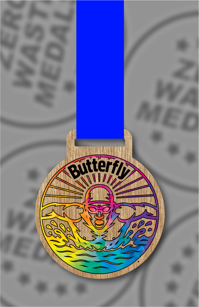 Wooden Colour Butterfly Medal – 65mm Sustainable Design, Made in the UK