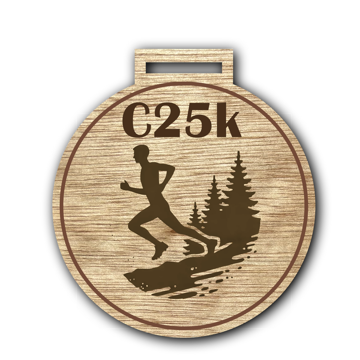 C25K wooden medal with classic runner design