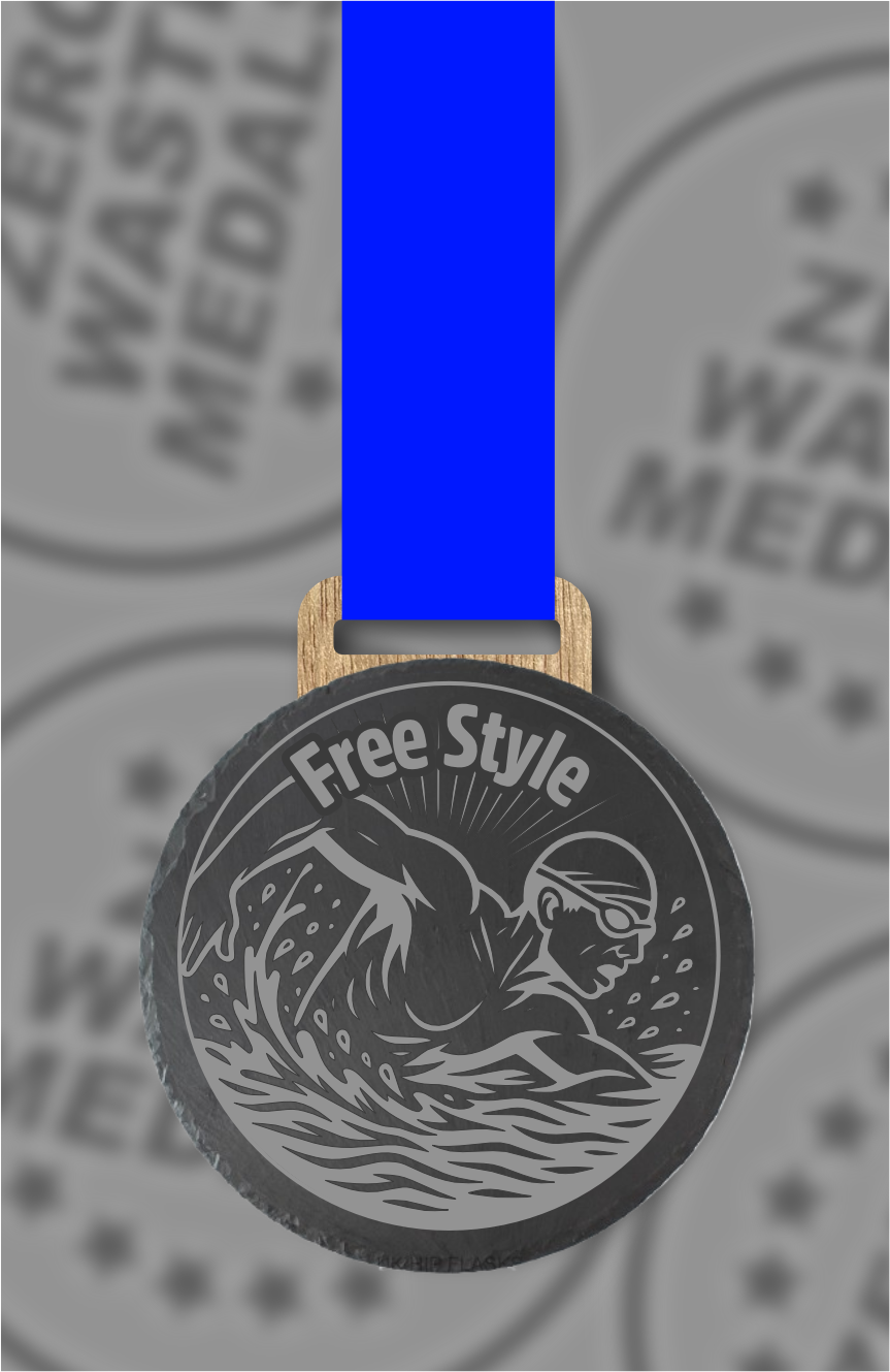 Slate Engraved Individual Free Style Swimming Medal – 75mm Sustainable Design, Made in the UK