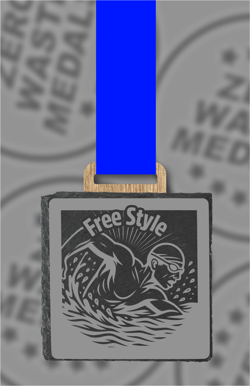 Slate Engraved Individual Free Style Swimming Medal – 75mm Sustainable Design, Made in the UK
