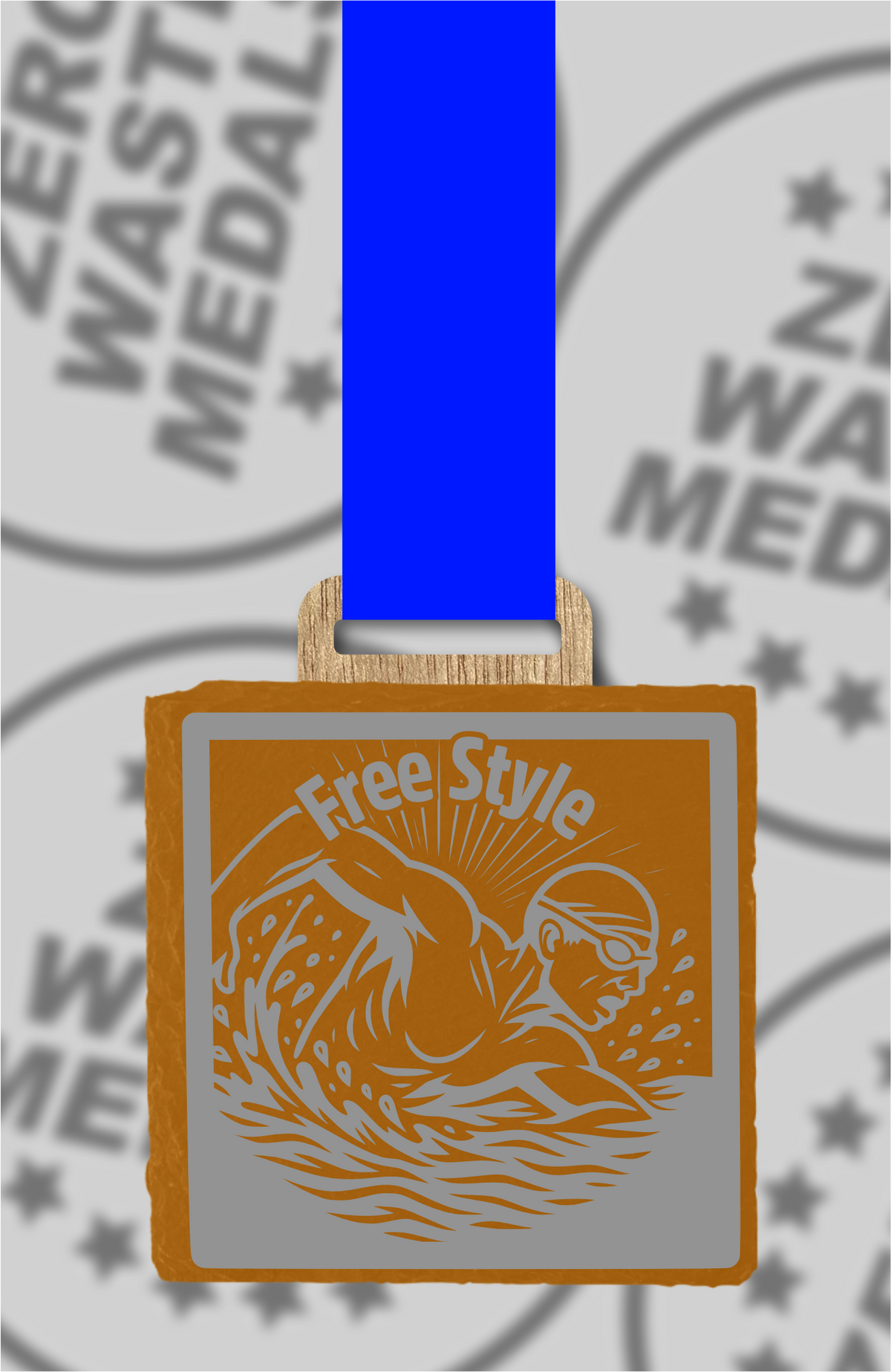 Slate Engraved Individual Free Style Swimming Medal – 75mm Sustainable Design, Made in the UK