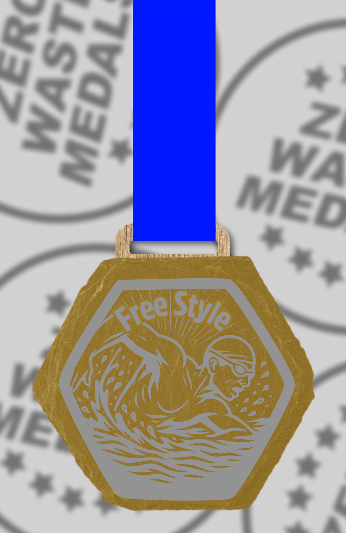Slate Engraved Individual Free Style Swimming Medal – 75mm Sustainable Design, Made in the UK
