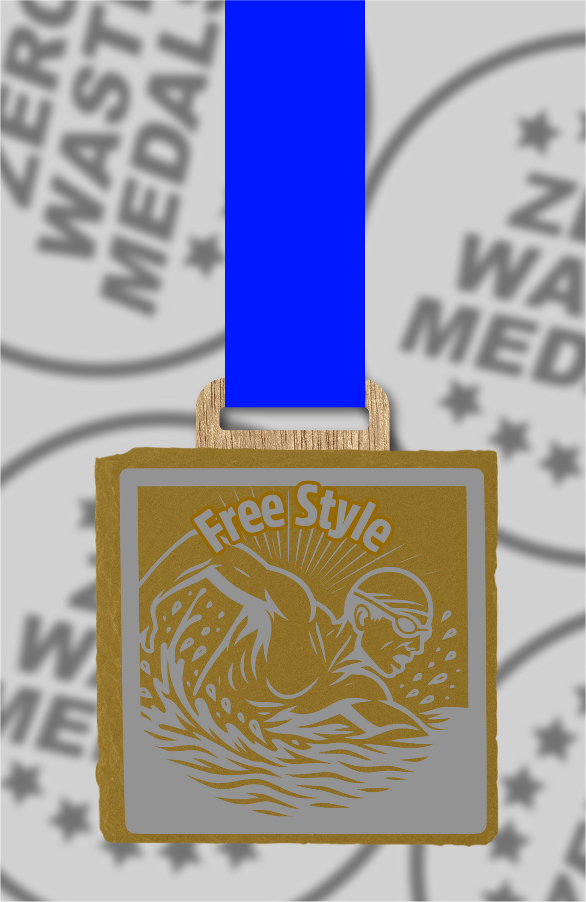 Slate Engraved Individual Free Style Swimming Medal – 75mm Sustainable Design, Made in the UK