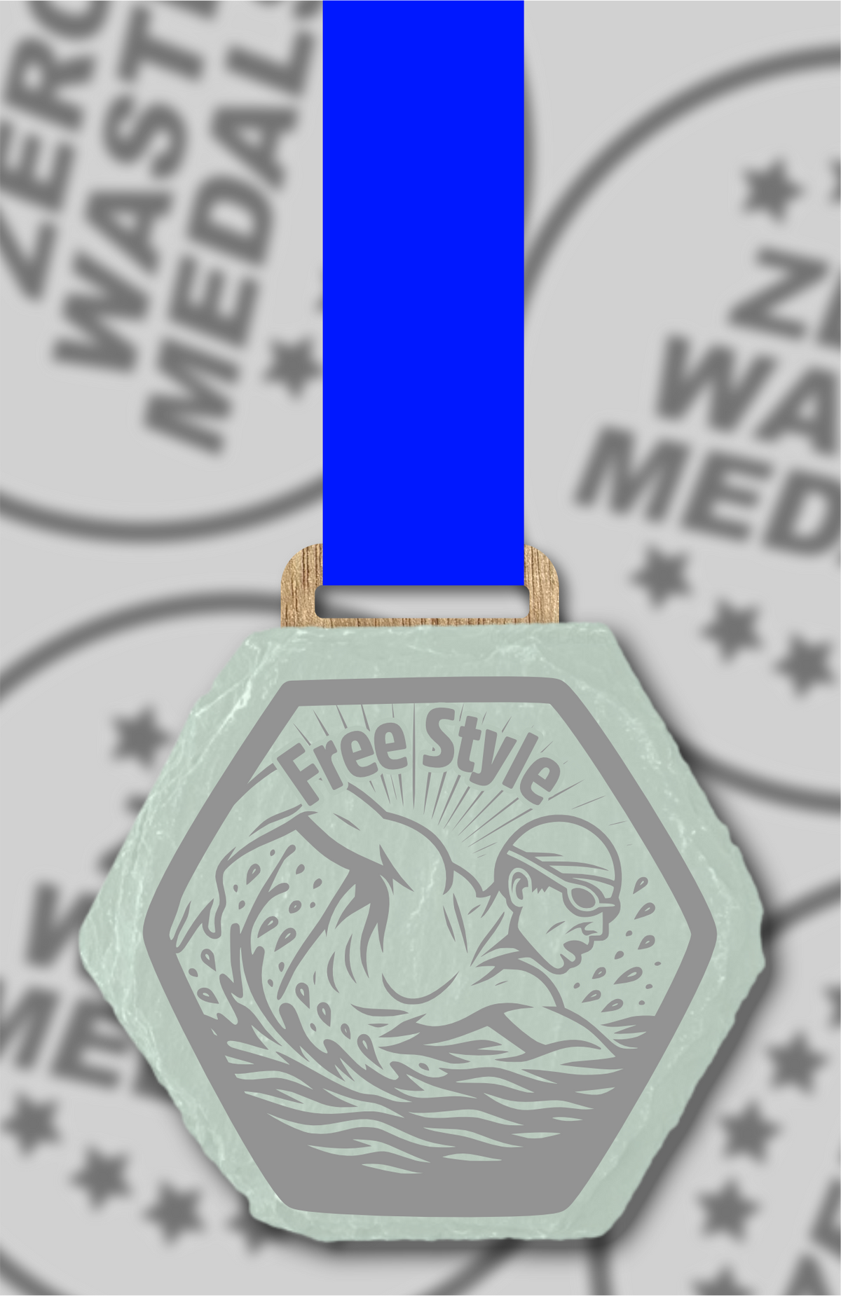 Slate Engraved Individual Free Style Swimming Medal – 75mm Sustainable Design, Made in the UK