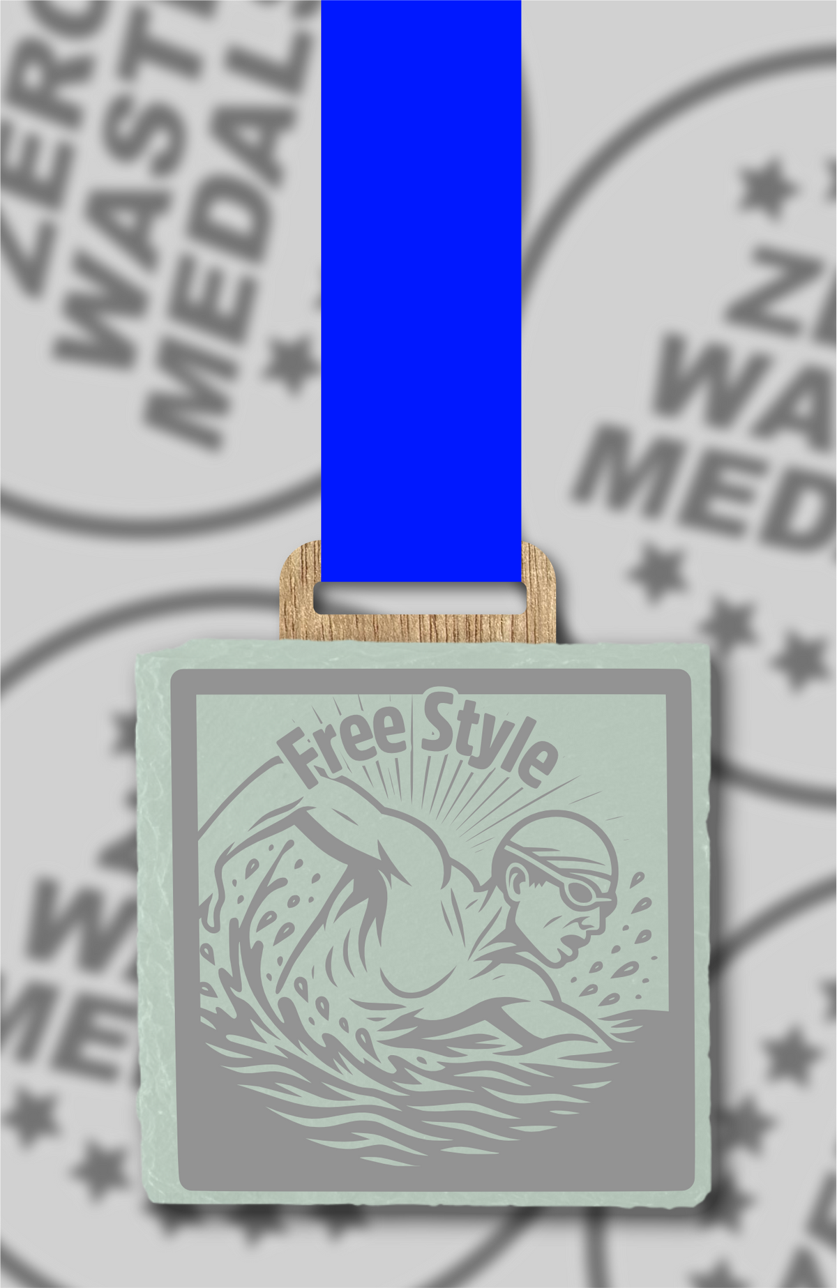 Slate Engraved Individual Free Style Swimming Medal – 75mm Sustainable Design, Made in the UK