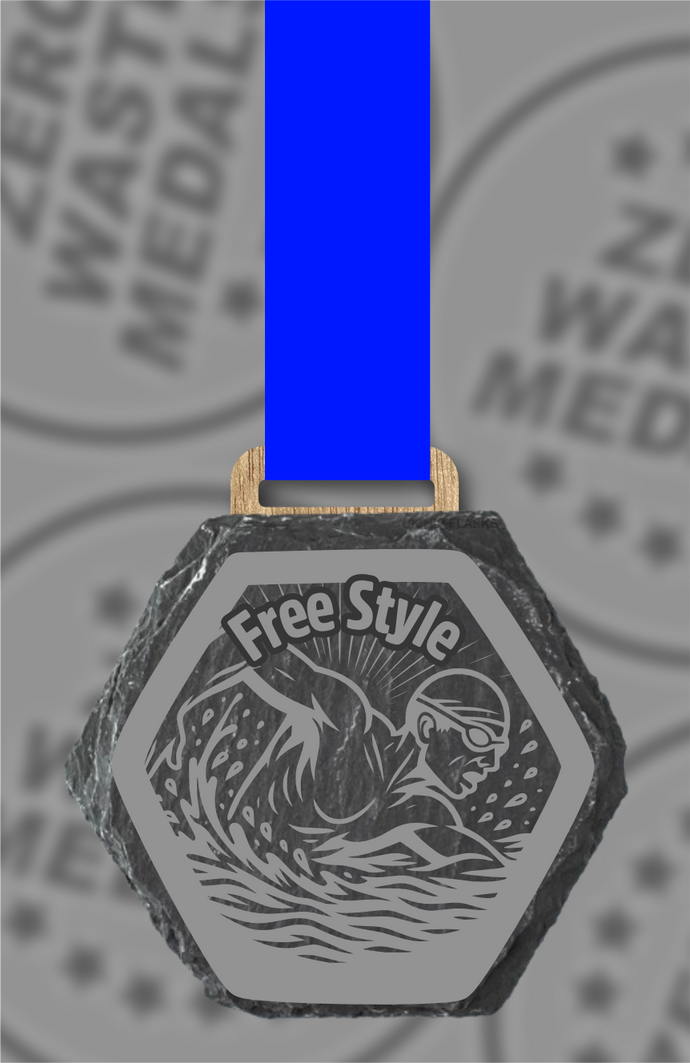 Slate Engraved Individual Free Style Swimming Medal – 75mm Sustainable Design, Made in the UK