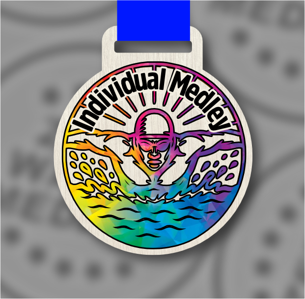 Wooden Colour Individual Medley Medal – 65mm Sustainable Design, Made in the UK